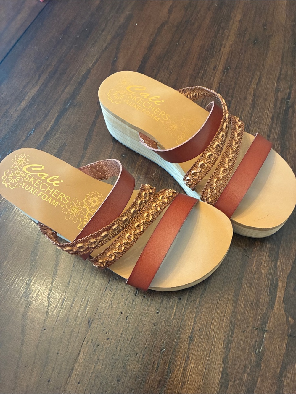 Skechers Women's Tan Braided Platform Slide Sandals